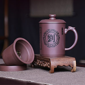 Customized purple clay cups with surnames