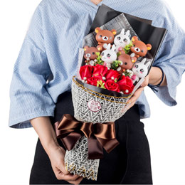 Brown Bear and Cony Rabbit Cartoon Bouquet