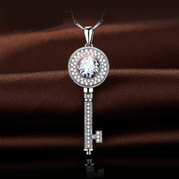 Key of Happiness Crystal Platinum Pendant