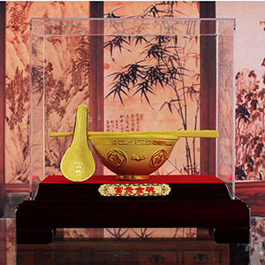 Velvet gold bowl and chopsticks ornaments