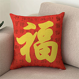 Chinese style red pillow with blessing character