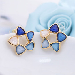 Korean blue large flower earrings