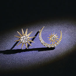 Star and moon diamond earrings
