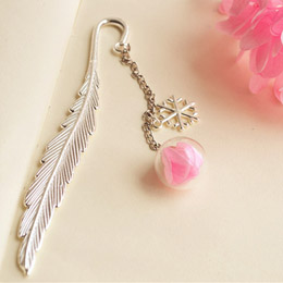Metal Feather Cherry Blossom Bookmark