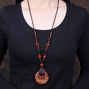 Ethnic style ancient style glass sweater chain