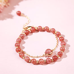 Strawberry Rose Quartz Double Bracelet