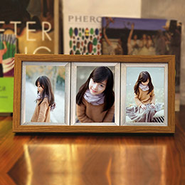 Vintage wood grain triple photo frame