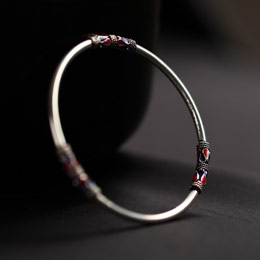 Sujue Cloisonne Slim Sterling Silver Bracelet