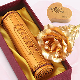 Gold Foil Rose Bamboo Book Set