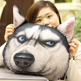 Husky dog head pillow