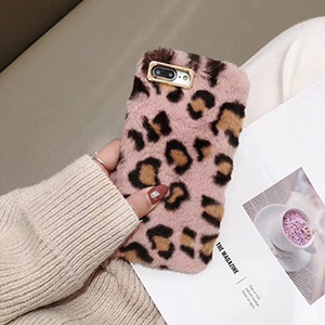 Plush leopard print iPhone case