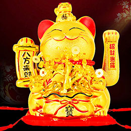 Golden waving lucky cat ornament