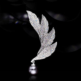 French Pearl Feather Brooch