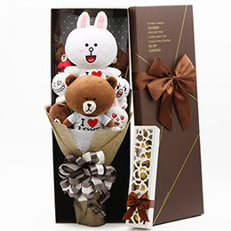 Brown Bear and Cony Rabbit Doll Bouquet