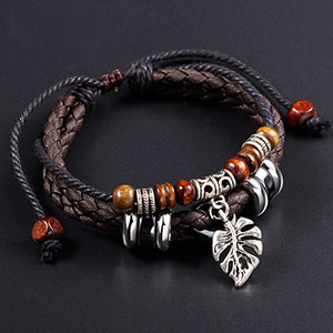 Fashionable men's leather cord braided bracelet