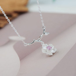 Branch cherry blossom sterling silver necklace