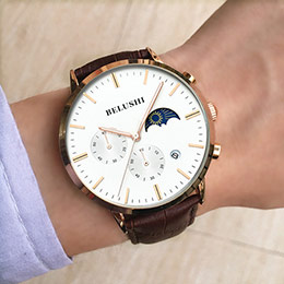 Student men's genuine leather waterproof watch