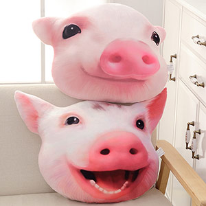 Super realistic 3D pig head pillow