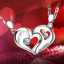 Korean style heart shaped 925 silver couple necklace