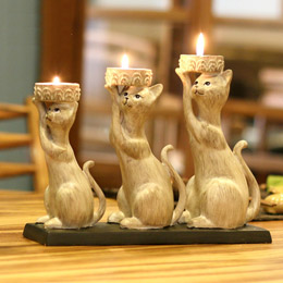 European cat retro candle holder