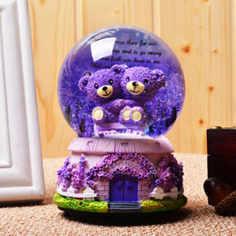 Lavender Bear Crystal Ball Music Box