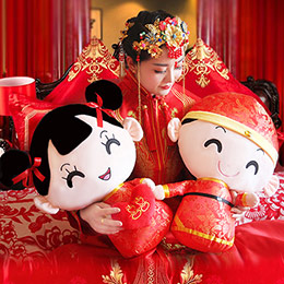 Double Happiness Doll Wedding Pillow