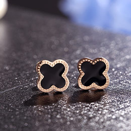 Black Four Leaf Clover Hypoallergenic Stud Earrings
