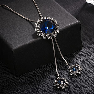 Dark Blue Dream Crystal Sweater Necklace