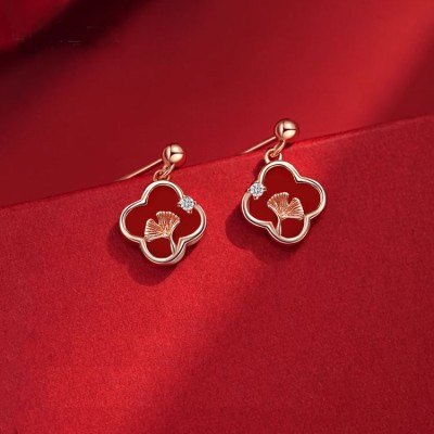 Four Leaf Clover Red Agate Earrings