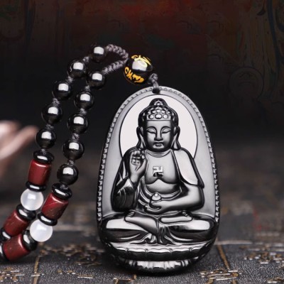 Obsidian Zodiac Buddha Pendant