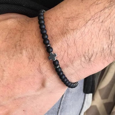 Cross Frosted Agate Bracelet