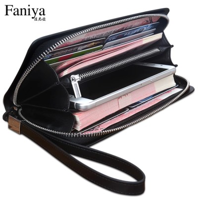 Men's genuine leather zipper clutch