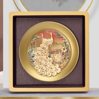 Couple Peacock Gold Foil Painting Ornament