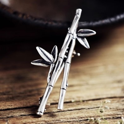 925 Silver Ink Bamboo Women's Brooch