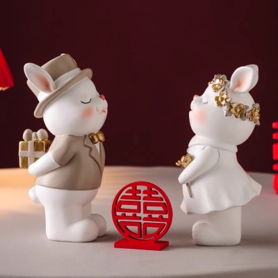 Wedding couple rabbit ornaments pair