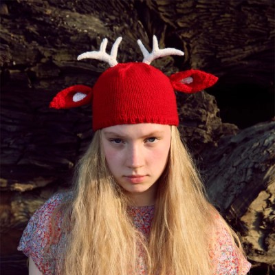 Hand-knitted Christmas antler beanie