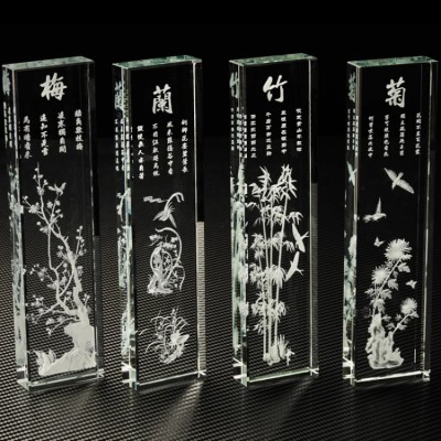 Plum, Orchid, Bamboo and Chrysanthemum Crystal Paperweight