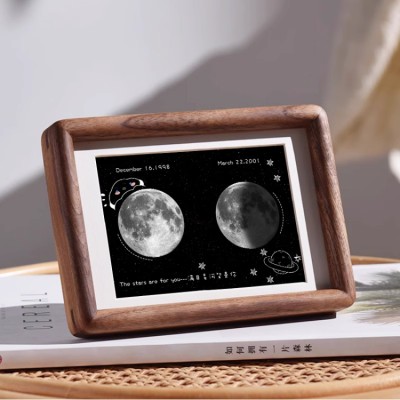 Couple Birthday Moon Phase Solid Wood Photo Frame