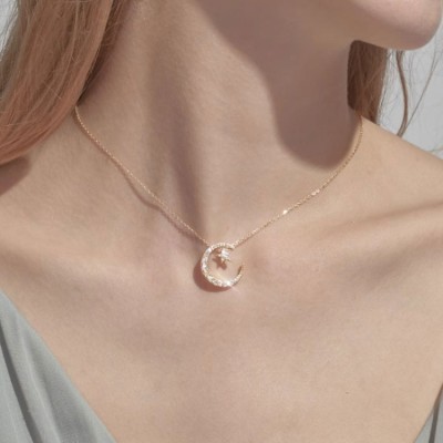 18K Star and Moon Clavicle Necklace