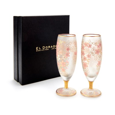 Japanese cherry blossom inlaid gold wine glass