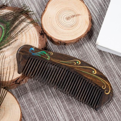 Tan Mujiang Sparrow Feather Lacquer Art Wooden Comb