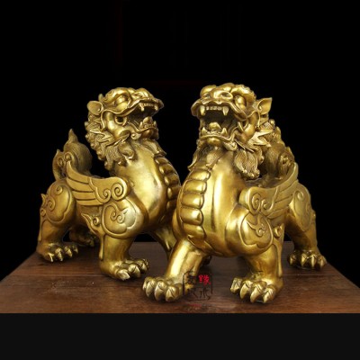 A pair of pure copper lucky pixiu