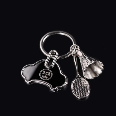 Creative badminton engraved keychain