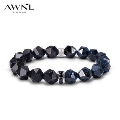 AWNL Blue Line Stone Black Agate Bracelet