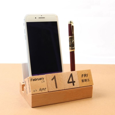 Wooden mobile phone holder calendar
