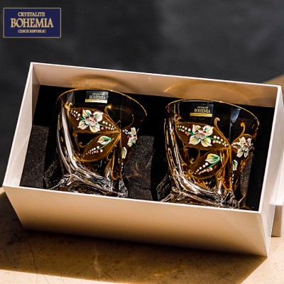 Gift box of 2 gold-painted enamel wine glasses