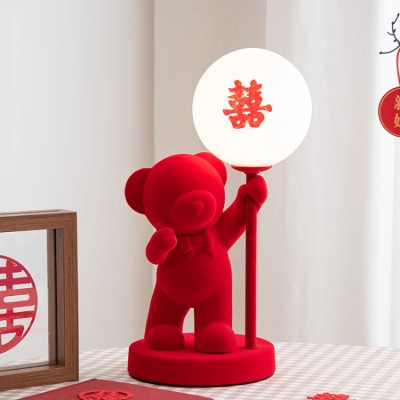 Wedding Teddy Bear Bedside Lamps Pair