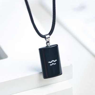 Twelve constellations black agate pendant