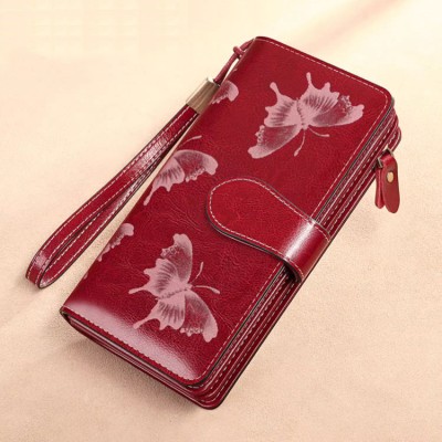 Chinese style cowhide zip around wallet