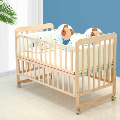 Multifunctional solid wood unpainted baby bed